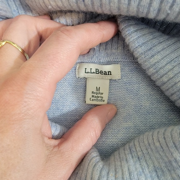 L.L. Bean Blue 100% Recycled Cashmere Turtleneck Sweater Tunic Oversize M READ - Picture 3 of 16